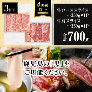 isa512 【定期便３回】鹿児島の黒!! 黒牛・黒豚 定期便(合計2.26kg)  肉 牛肉 ステーキ 霜降り すきやき しゃぶしゃぶ 牛しゃぶ 冷凍 ロース カタロース 肩ロー ス サーロイン 黒豚 豚肉 豚 ぶた バラ スライス  アウトドア BBQ【サンキョーミート株式会社】