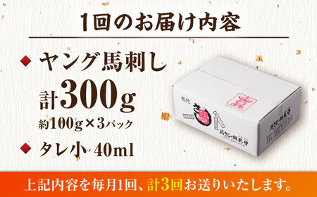 【3回定期便】ヤング馬刺し 計300g（3pc）＋タレ小【馬刺しの郷 民守】 馬肉 熊本県 特産品 馬刺し [ZBL046]