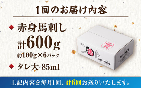 【6回定期便】赤身馬刺し 計600g（6pc）＋タレ大【馬刺しの郷 民守】 馬肉 熊本県 特産品 赤身 馬刺し  [ZBL067]