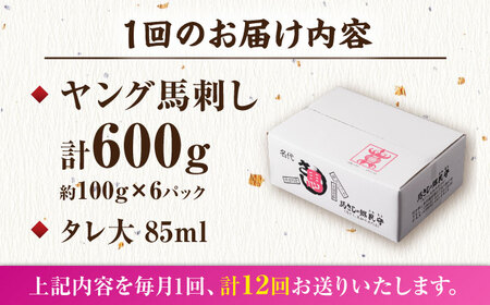 【12回定期便】ヤング馬刺し 計600g（6pc）＋タレ大【馬刺しの郷 民守】 馬肉 熊本県 特産品 馬刺し [ZBL103]