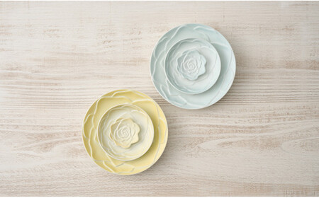 錦右エ門陶苑 La Vie en rose バラの食器 6点セット イエロー＆グリーン 有田焼 取り皿 小皿 バラ 薔薇 食卓 カトラリーレスト A35-255