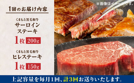 【3回定期便】くまもと黒毛和牛 ステーキ食べ比べ ヒレステーキ サーロインステーキ【馬刺しの郷 民守】食べ比べセット ヒレ サーロイン ステーキ [ZBL057]