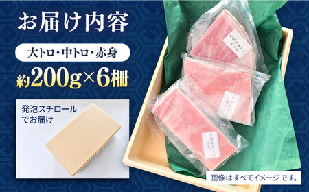 天然 まぐろ 大トロ・中トロ・赤身（約200ｇ×6柵）約1200ｇ 鮪 マグロ 魚 刺身 横須賀【横須賀商工会議所 おもてなしギフト事務局（本まぐろ直売所 横須賀本店）】 [AKAK021]