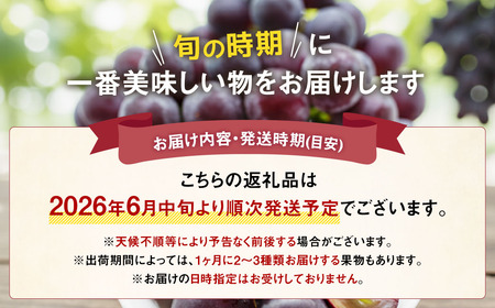 【先行受付】【6回定期便】 フルーツ王国 山梨県産 6種セット ／ えべし フルーツ 果物 くだもの 貴陽 すもも もも 桃 梨 なし ぶどう ブドウ 葡萄 シャインマスカット キウイ 新鮮 果実 産地直送 山梨県 中央市 【2026年6月中旬-2027年1月下旬発送予定】