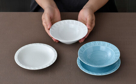 【波佐見焼】WAVEフレッシュ４点セット（白・トルコブルー）食器 皿【一真窯】[BB63] 波佐見焼