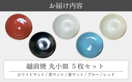  越前焼のふるさと越前町からお届け！ 小皿 5枚セット 洗心窯 越前焼 越前焼き 越前焼陶芸作家 【豆皿 丸皿 5色 食器 うつわ お皿 色 シンプル 収納 おしゃれ 可愛い ハンドメイド 陶器】 [e48-a006] 