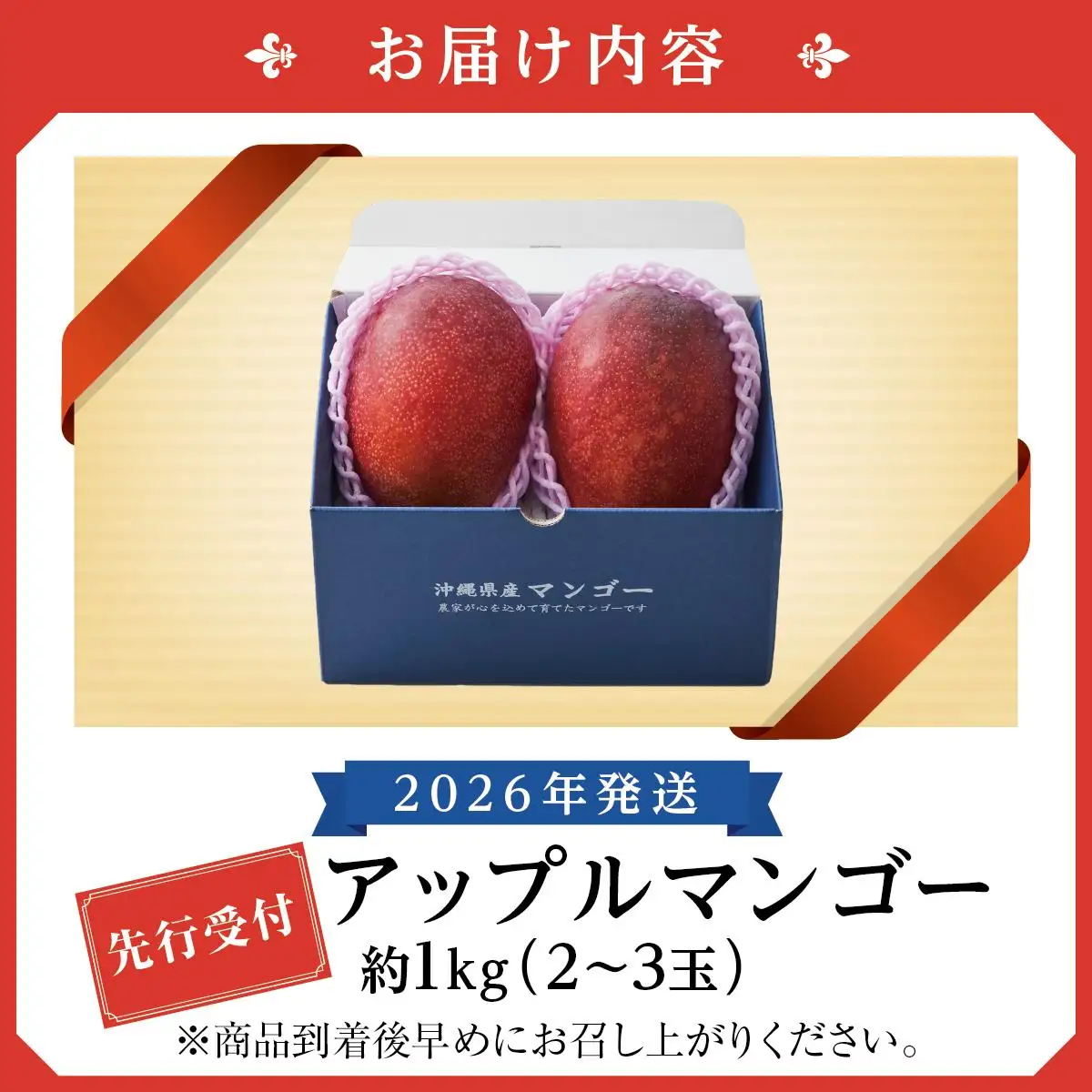 (先行受付)アップルマンゴー 南城市 約1kg (2～3玉)   