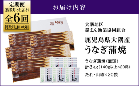 2084-1 鹿児島県 大隅産 うなぎ 蒲焼 20尾（ 3kg ）【 6ヶ月 定期 】 KN007-T06 魚 冷凍 鰻