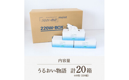 保湿ティッシュペーパー うるおい物語 220組 20箱入り ティッシュ ティッシュペーパー ボックスティッシュ 箱  パルプ100% ローションティッシュ 保湿 生活用品【ハヤシ商事株式会社】 [BQAD012]