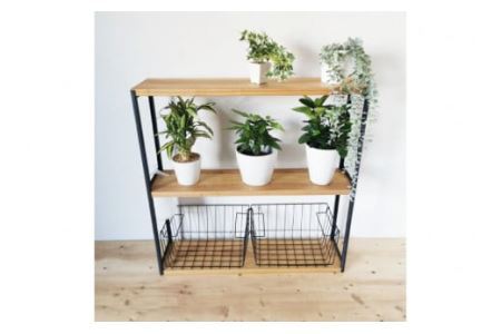棚 MUKUとアイアンの ラック ライトブラウン W80cm×H80cm×D20cm 完成品 [0929]