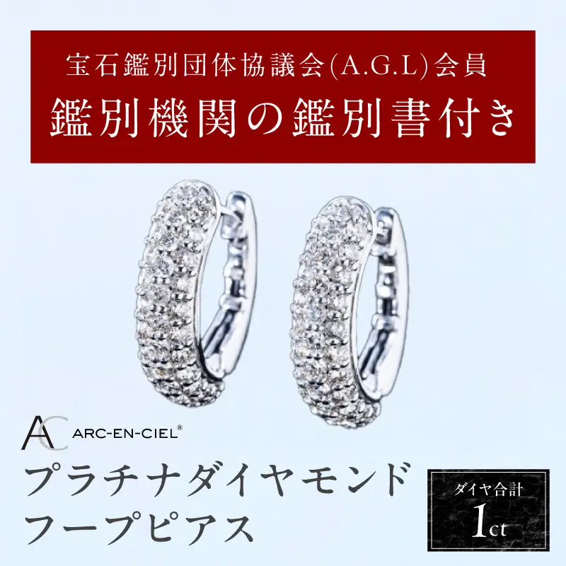 【高島屋選定品】プラチナダイヤモンド フープピアス（ダイヤ合計 １ct）【鑑別書付き】
