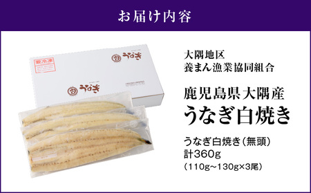 【 土用の丑の日特集 】1468 鹿児島県大隅産 うなぎ白焼 3尾（360g） KN007-009-01 うなぎ 鰻 魚 惣菜 総菜