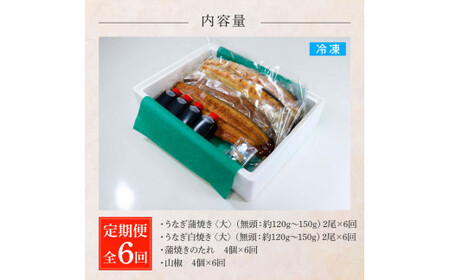 うなぎの蒲焼き(大)+白焼き(大) 各2尾×6回 定期便 6ヶ月 定期コース