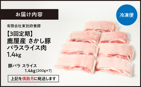 2165【 全3回 定期便 / 偶数月 配送 】鹿屋産 バラ スライス 1.4kg KN079-T02 肉 豚肉