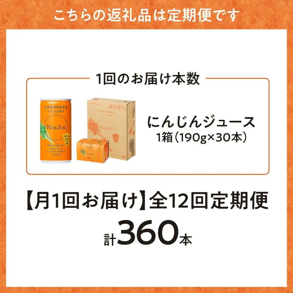 【毎月定期便】にんじんジュース (190g×30本) 無添加 北海道産 人参 野菜ジュース 全12回_飲料・ドリンク 野菜ジュース ジュース   定期便 定期便  _