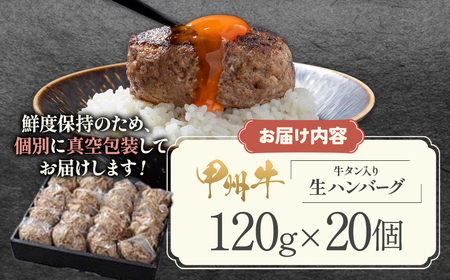甲州牛 旨みたっぷり、牛タン入り本格ハンバーグ 20個 肉 AD-267