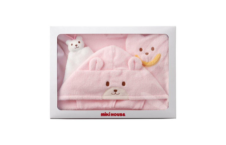 （今治タオルブランド認定品）ミキハウス　無撚糸バスポンチョセットピンク　BOX付き【I001710P】