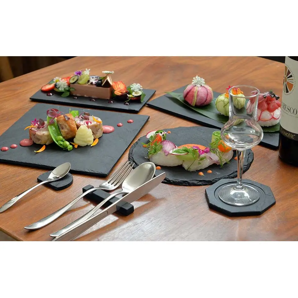 【雄勝石】石皿230×140ラフカット 2枚組 雄勝石 玄昌石 食器 角皿 スレートプレート 天然石 黒 雄勝硯生産販売協同組合