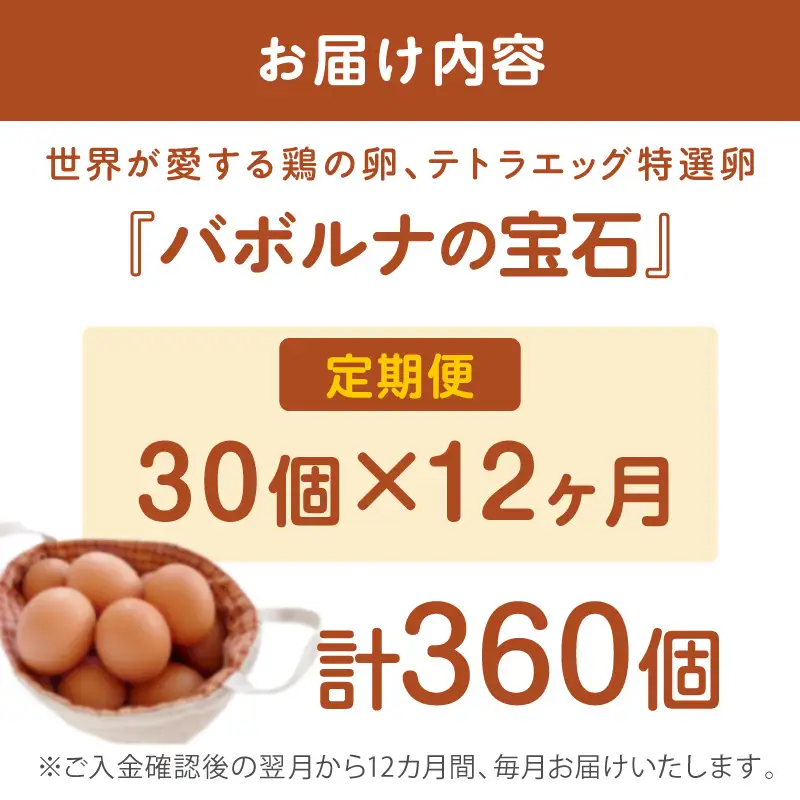 テトラエッグ特選卵『バボルナの宝石』（30個/月）【12カ月定期便】【J11-001】