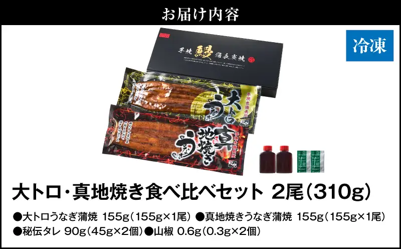 1702-2 大人気！鯉家の極上蒲焼「大トロ・真地焼き食べ比べセット（2尾）」【国産・手焼き備長炭】 KN040-014-01 魚 冷凍 鰻
