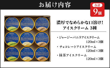 アイスクリーム アイス 濃厚でなめらかな口溶け！アイスクリーム3種9個 バニラ チョコレート 抹茶 スイーツ お菓子 ギフト プレゼント 洋菓子 人気 詰め合わせ【 財宝 】 KN021-025-01 菓子