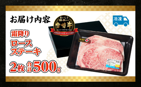 宮崎牛霜降り（ロース）ステーキ250g×2枚 計500g 宮崎牛 牛肉 お肉 国産牛 ブランド牛 和牛 ロースステーキ ロース ステーキ 霜降り ステーキ肉 贈答用 贈答 贈り物 プレゼント 冷凍 記念日 誕生日 内祝い グルメ BBQ 焼き肉 アウトドア ミヤチク お祝い ホームパーティー おもてなし _Tk031-013