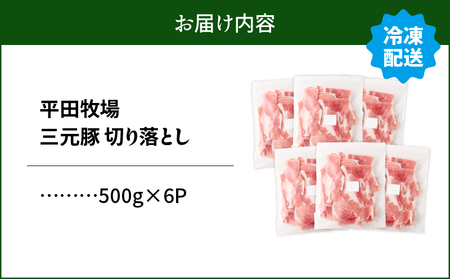 日本の米育ち平田牧場 三元豚切り落とし 500g×6パック（計3kg）　T036-006 肉 豚肉