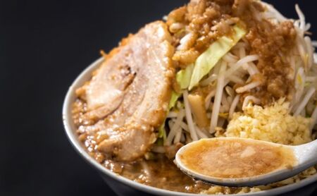 ラーメン・Gのみそ：4食セット（各2食）お取り寄せ 「二郎系 ラーメン」 醤油とんこつ 味噌とんこつ 麺類 豚 旨味 濃厚スープ 平打ち 太麺 絶妙 バランス 溶き卵 コク おじや 冷凍 トッピング ボリューム 