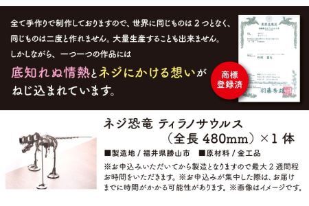 オールステンレスネジ恐竜　ティラノサウルス(全長480mm) [C-025001]