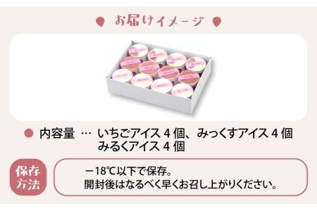 自家製カップアイス3種セット（いちご 4個 & みっくす 4個 & みるく 4個） [A-045003]
