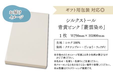 草木染め羽二重ストール 青黄ピンク 叢雲染め [C-053006]