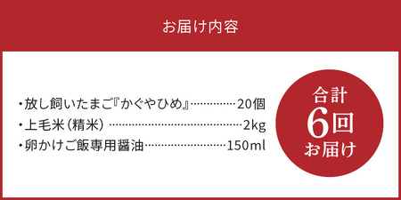 【定期便】上毛町産の「たまごかけご飯セット」（卵20個・米2kg・専用醤油）6回（毎月）コース_06T-006