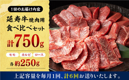 【6回定期便】熊本県産 延寿牛 あか牛 焼き肉用 食べ比べ 約 750g【有限会社 九州食肉産業】[ZDQ118]