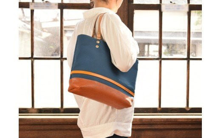 【PRキャンペーン対象】ハンドメイド　八幡帆布鞄トートバッグ・名入れ可能　Lサイズ　琵琶湖ブルー【CC02W】