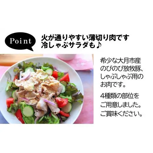 大月のびのび放牧豚【しゃぶしゃぶ食べ比べセット1200g】ロース・肩ロース・バラ・モモ各300g