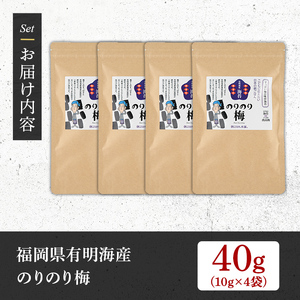 ＜福岡有明のり＞ 梅味の味付け海苔(10g×4袋) 有明のり のり おにぎり 常温 常温保存【朝ごはん本舗】as05-022