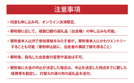 ほたるいかマラソン（ ハーフマラソンの部）出走権1名　駐車場１台分付き