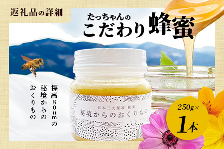 【無添加 非加熱】標高800m たっちゃんのこだわり蜂蜜【250g×1本】送料無料 宮崎県 椎葉村 秘境 蜂蜜 はちみつ ハチミツ みつばち ミツバチ 伝統的 養蜂 国産 天然 百花蜜 巣箱 数量限定 季節 希少 250g 【TN-01】