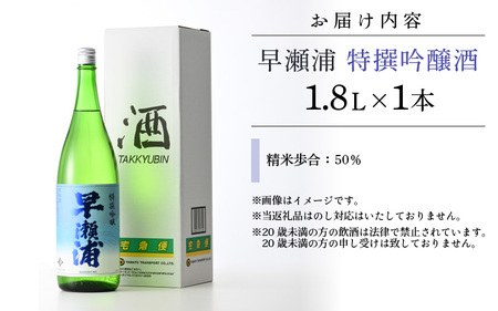 早瀬浦 特撰吟醸酒 1800ml × 1本 【入手困難 日本酒 就職祝い ハレの日 ギフト プレゼント お祝い お中元 お歳暮 父の日 敬老の日 】[m06-a016]