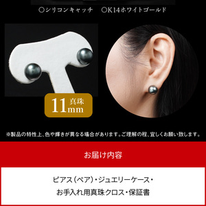 タヒチ黒真珠 ピアス 真珠 11mm 14Kホワイトゴールド　N0119-YI025