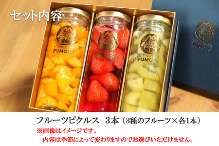 何が届くかお楽しみ！ フルーツ ピクルス 3種セット みかん ラズベリー いちご 苺 パイン パイナップル キウイ プルーン レモン 金柑 きんかんもも 桃 ブルーベリー グレープフルーツ 春 夏 秋 冬 酢漬け ギフト 岩手県 盛岡 有限会社トゥレイス