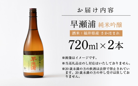入手困難【早瀬浦】純米吟醸 さかほまれ 720ml × 2本 セット【日本酒 地酒 福井 美浜 早瀬 フルーティ 男酒 硬水 ミネラル 希少 ご褒美 家飲み】[m16-b032]