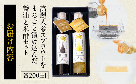 高麗人参スプラウトをまるごと漬け込んだ醤油と米酢セット
