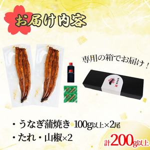 桜林養鰻のうなぎ蒲焼 計200g以上(100g以上×2尾) 鰻 うなぎ ウナギ うなぎ  蒲焼き かばやき 国産 九州産 鹿児島県産 冷凍 真空パック 簡単 うな丼 うな重 ひつまぶし 惣菜 おかず a3-195