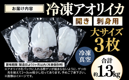 【先行予約】新鮮で便利！旬の アオリイカ 刺身用 大サイズ 3枚 約1.3kg 【2026年10月下旬以降順次発送予定】 あおりいか アオリイカ   [m21-e006]