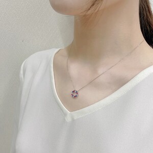 PT900　ルビー　サファイヤ　ダイヤモンド　サークルペンダント　K05122-H