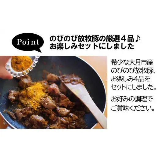 大月のびのび放牧豚【お楽しみ4品セット】肩ロース150g×2モモ300g切落し300gひき肉500g