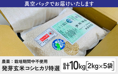 【令和7年産】発芽玄米 コシヒカリ「特選」特別栽培米使用 2kg×5袋（計10kg）【米 こしひかり 玄米 ギャバ GABA 特別栽培 食物繊維 栄養 真空パック ごはん ご飯 おいしい ふるさと納税米】 [E-2930]