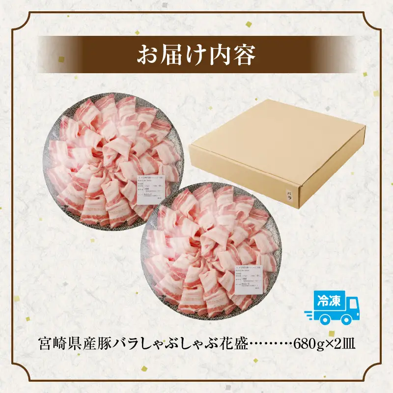 豚肉 しゃぶしゃぶ 豚肉[宮崎県産 バラ 2皿 花盛 1360g]