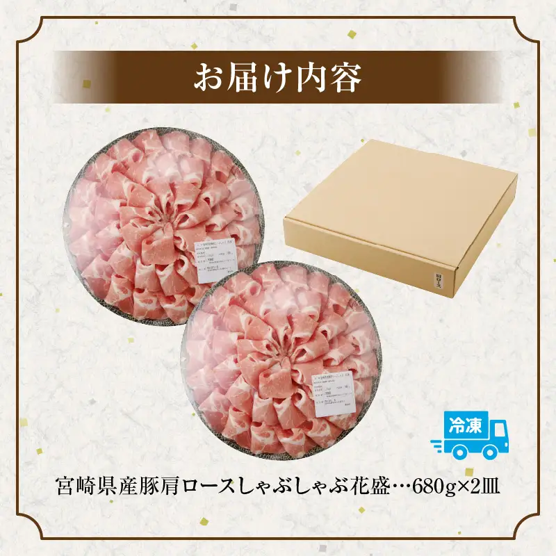 豚肉 しゃぶしゃぶ 豚肉[宮崎県産 肩ロース 2皿 花盛 1360g]
